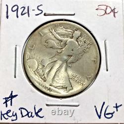 KEY DATE Low Mint 1921-S Walking Liberty 90% Silver Half Dollar VG+ 10.15