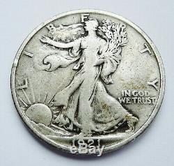 Key Date! 1921-p U. S. Walking Liberty Silver Half Dollar Fine Condition