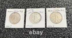 LIBERTY WALKING. 900 SILVER HALF DOLLAR, HUGE LOOSE LOT of 3 COINS, 1942S