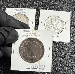 LIBERTY WALKING. 900 SILVER HALF DOLLAR, HUGE LOOSE LOT of 3 COINS, 1942S