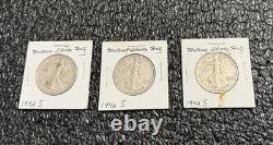 LIBERTY WALKING. 900 SILVER HALF DOLLAR, HUGE LOOSE LOT of 3 COINS, 1942S