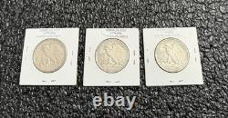 LIBERTY WALKING. 900 SILVER HALF DOLLAR, HUGE LOOSE LOT of 3 COINS, 1942S