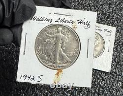 LIBERTY WALKING. 900 SILVER HALF DOLLAR, HUGE LOOSE LOT of 3 COINS, 1942S
