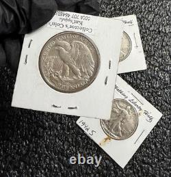 LIBERTY WALKING. 900 SILVER HALF DOLLAR, HUGE LOOSE LOT of 3 COINS, 1942S