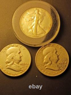 LOT OF 3 -1 Walking Liberty, 2 Franklin Half Dollar fillers- 90% Silver