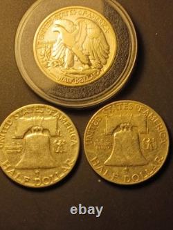 LOT OF 3 -1 Walking Liberty, 2 Franklin Half Dollar fillers- 90% Silver