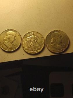 LOT OF 3 -1 Walking Liberty, 2 Franklin Half Dollars, AU- 90% Silver
