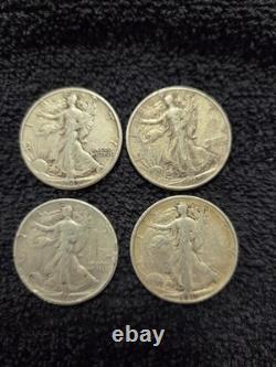 LOT OF 4 Walking Liberty Half Dollars Circulated 90% Silver (You get 4 coins)