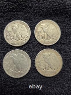 LOT OF 4 Walking Liberty Half Dollars Circulated 90% Silver (You get 4 coins)