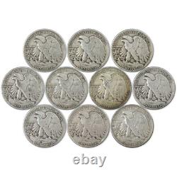 Liberty Walking Half Dollar 10 Coin Set AG 90% Silver 50c with Folder