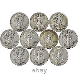 Liberty Walking Half Dollar 10 Coin Set AG 90% Silver 50c with Folder