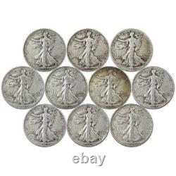 Liberty Walking Half Dollar 10 Coin Set AG 90% Silver 50c with Folder