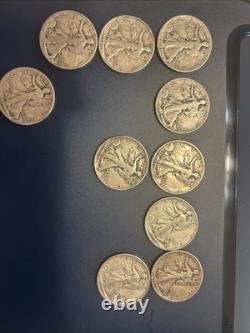 Lot 10 Walking Liberty Half Dollars 1917-1945 Mixed Mint 90% Silver $5 FV