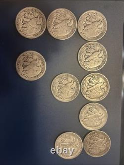 Lot 10 Walking Liberty Half Dollars 1917-1945 Mixed Mint 90% Silver $5 FV