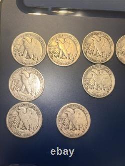 Lot 10 Walking Liberty Half Dollars 1917-1945 Mixed Mint 90% Silver $5 FV