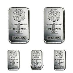 Lot 5 X 1 Troy Oz. 999 Fine Silver Walking Liberty Bars Bu