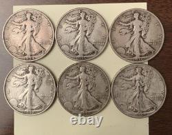 Lot(6)-1934-1940-$3-FACE VALUE-90% SILVER USA COINS-WALKING LIBERTY HALF DOLLARS