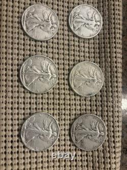 Lot 6 Walking Liberty Half Dollars 1935-1947. 90% Silver