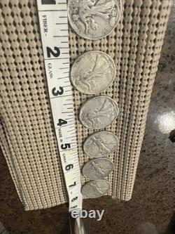 Lot 6 Walking Liberty Half Dollars 1935-1947. 90% Silver