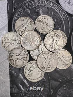 Lot Of 10 Different Walking Liberty Silver Half Dollars (1917-1946)