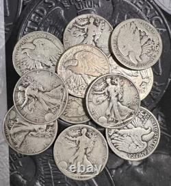 Lot Of 10 Different Walking Liberty Silver Half Dollars (1917-1946)