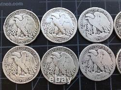Lot Of (10) Walking Liberty 90% Silver Half Dollar Coins