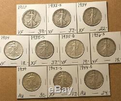 Lot Of (10) Walking Liberty Silver Half Dollars. Half Roll Higher Grade Coins