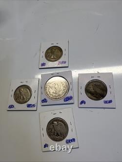 Lot Of 1 1889 O Morgan Dollar Plus 4 Walking Liberty Half Dollar 90% Silver