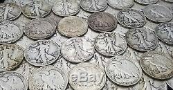 Lot Of 20 Circulated 1 Roll 90% Silver Walking Liberty Half Dollars $10 Face