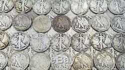 Lot Of 20 Circulated 1 Roll 90% Silver Walking Liberty Half Dollars $10 Face