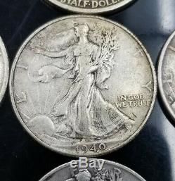 Lot Of 20 Circulated 1 Roll 90% Silver Walking Liberty Half Dollars $10 Face