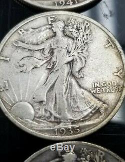 Lot Of 20 Circulated 1 Roll 90% Silver Walking Liberty Half Dollars $10 Face