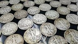 Lot Of 20 Circulated 1 Roll 90% Silver Walking Liberty Half Dollars $10 Face