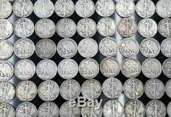 Lot Of 20 Circulated 1 Roll 90% Silver Walking Liberty Half Dollars $10 Face