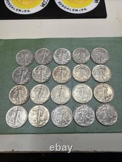 Lot Of 20 Walking Liberty Silver Half Dollars