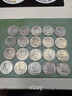 Lot Of 20 Walking Liberty Silver Half Dollars