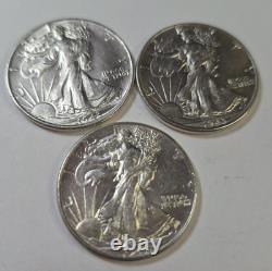Lot Of 3 BU Walking Liberty Half Dollars In Capsules Lot Of 3 BU Walking Liberty Half Dollars In Capsules