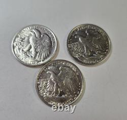 Lot Of 3 BU Walking Liberty Half Dollars In Capsules