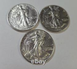 Lot Of 3 BU Walking Liberty Half Dollars In Capsules