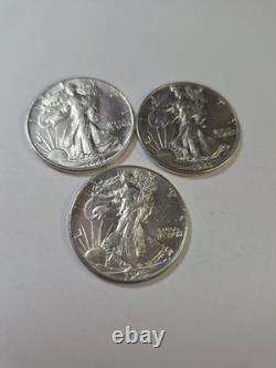 Lot Of 3 BU Walking Liberty Half Dollars In Capsules