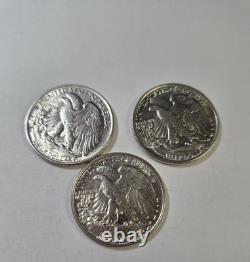Lot Of 3 BU Walking Liberty Half Dollars In Capsules