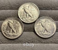 Lot Of 3 Silver BU Liberty Walking Half $ 1941,43,44 Lustrous