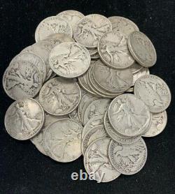 Lot Of (50) Walking Liberty Silver Half Dollars 2 & 1/2 Rolls 50 Coins