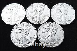Lot Of 5 D 90%Silver Walking Liberty Half Dollars! 1934,'43,'44,'45,'46