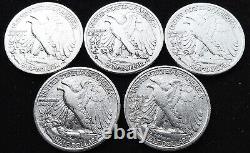 Lot Of 5 D 90%Silver Walking Liberty Half Dollars! 1934,'43,'44,'45,'46
