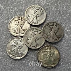 Lot Of (6) Walking Liberty Half Dollars. With Key Dates