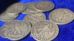 Lot Of Ten Half-dollar Walking Liberty U. S. 90% Silver Coins, Various Date 1940s