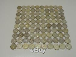 Lot of 100 90% silver U. S. Half dollars, walking Liberty & Franklin halves