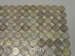 Lot of 100 90% silver U. S. Half dollars, walking Liberty & Franklin halves