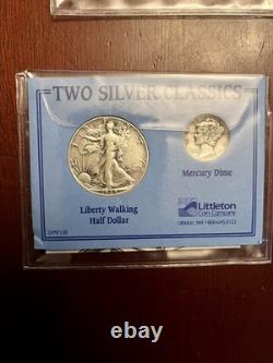 Lot of 10Littleton Two Silver Classics Set Walking Liberty & Half Mercury Dime